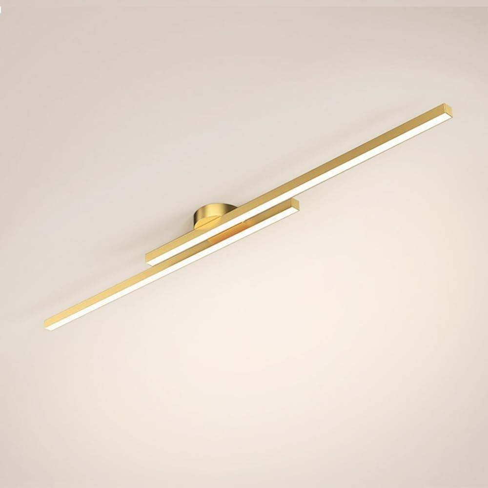 COSRUB LED Linear Semi Flush Mount Ceiling Lights, Modern Dimmable Long Strip Ceiling Light Fixture for Living Room Bedroom Ceiling Lamp(Gold,90cm/35.4in)