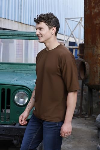 Image of Zilcon Mens Solid Unique Design Tshirt for Men - Round Neck Loose Fit Drop Shoulder Polo Mens T-Shirt
