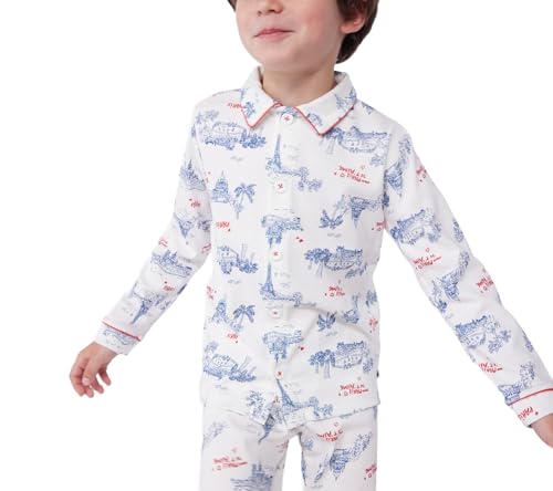 Pigiama bambino in cotone con bottoni e stampa Parigi - 6