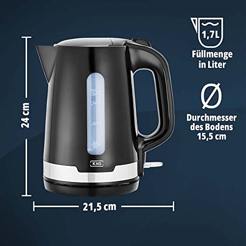 KHG Frühstücksset Wasserkocher Toaster Kaffeemaschine 3-teilig | 2.200-850 - & 1.000 Watt | Küchenset mit Kapazität 1,7 Liter Kochwasser, 2 Scheiben Toast & für 12 Tassen Kaffee – SCHWARZ
