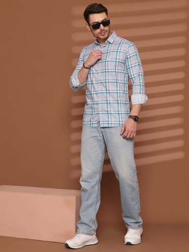 Image of Majestic Man Comfort Slim Fit Pure Cotton Checked Casual Shirt