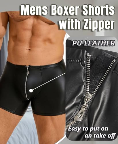 Boxer hombre cuero PU negro calzones elastico cremallera XL 5