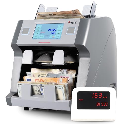 Cassida 9900R V2 2-Pocket Premium Bank Grade Money Counter Machine Mixed Denomination, Bill Sorter, Value Counting, Printer Enabled, 2 CIS, UV/MG, IR/IT Counterfeit Detection with Built-in Printer