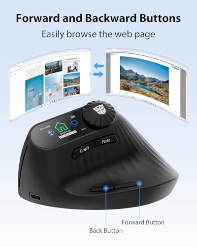 Transformers Vertical Ergonomic Mouse with LED Screen & Knob Control Black | Rechargeable Vertical Mouse Wireless, 3-Device Connectivity (2.4G + Dual Bluetooth), Quiet Clicks, Computer/Mac/Laptop - image 4