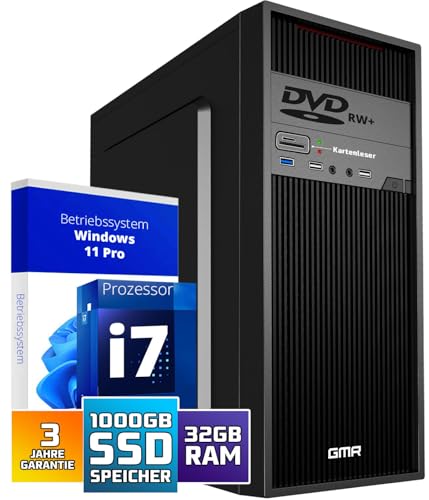 GMR Ultra Max Desktop PC - Intel i7, Windows 11 Pro, 32GB RAM, 1000GB SSD, USB 3, WiFi, Bluetooth, Office PC Mit DVD, Cardreader, 3 Jahre Garantie - Desktop PC Windows 11 - Sofort Einsatzbereit GMR Ultra Max Desktop PC - Intel i7, Windows 11 Pro, 32GB RAM, 1000GB SSD, USB 3, WiFi, Bluetooth, Office PC Mit DVD, Cardreader, 3 Jahre Garantie - Desktop PC Windows 11 - Sofort Einsatzbereit
