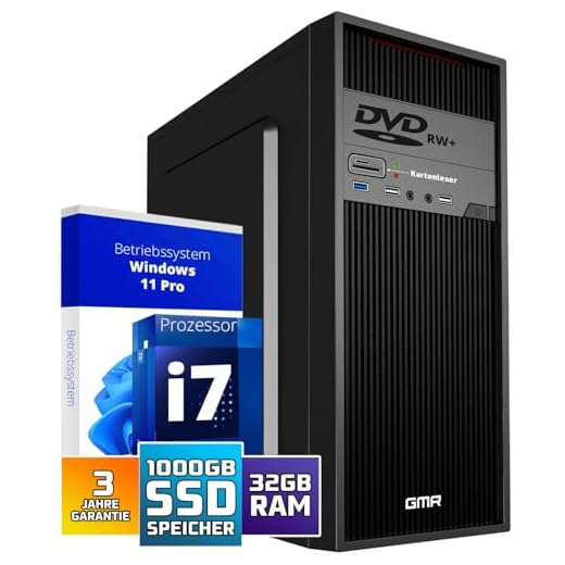 GMR Ultra Max Desktop PC - Intel i7, Windows 11 Pro, 32GB RAM, 1000GB SSD, USB 3, WiFi, Bluetooth, Office PC Mit DVD, Cardreader, 3 Jahre Garantie - Desktop PC Windows 11 - Sofort Einsatzbereit