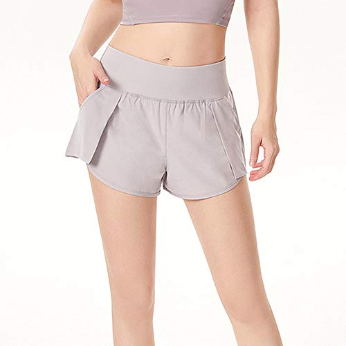 LANGWEI Short De Sport pour Femme Running Fitness Golf Jupe De Sport Taille Haute Yoga Jupe Anti-Éblouissement pour Femme avec Poches en Maille,Gris,L Cover