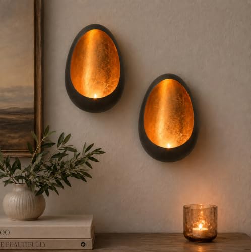 NativeSkins Ember Metal Wall Candle Sconce Set of Two Wall Candle Holders - Set of 2 Handcrafted Decorative Tea Light Sconces for Living Room Gold Tea Holder