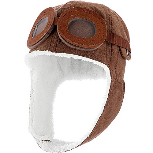 Pilot Hat for Kids Brown Fleece Pilot Cap with Earmuffs Warm Winter Cap for Kids
