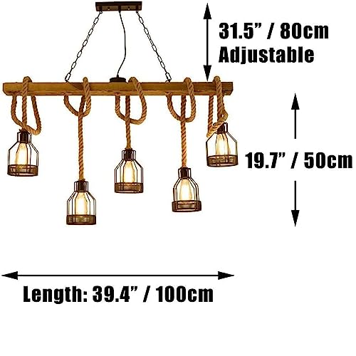 Lámpara vintage rústica de 5 luces para corregir la iluminación en mesas alargadas 3