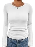 ATHMILE Womens Long Sleeve Crewneck Ribbed Tops Fall Fitted Stretch Casual Basic T Shirts 2025 A-White