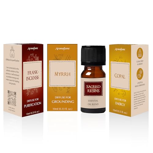 Frankincense, Myrrh & Copal Essential Oil Diffuser Blend Set by Aromafume | 3x10ml (0.33 fl oz) | Aromatherapy Oils for Spiritual Cleansing & Meditation | Charged with Pure Resins