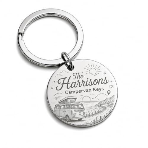 Image of Personalised Campervan Keys Stainless-Steel Keyring Adventure Gift
