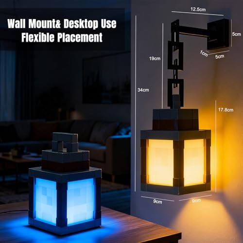 Image of LOUHH Pixelated Lantern Night Light, 16 Color LED Wall Night Light with Remote Control - Rechargeable Retro Pixel Style Table Lamp for Game Room Kids Room Decor and Children's Gifts