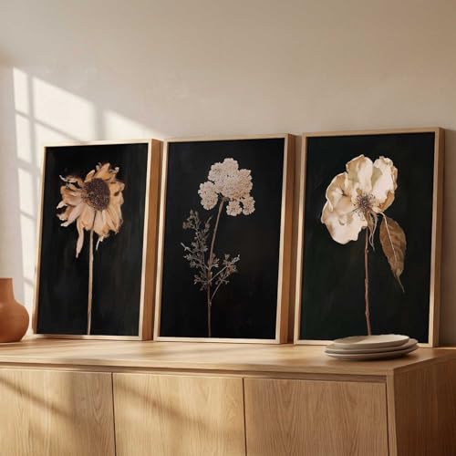Image of kotart Floral Art Home Decoration for Wall Decor | Aesthetic Paintings With Frame For Living Room Bed Room Hotel Wall Decor Digital Reprint Set of 3 (35x37 Inch)