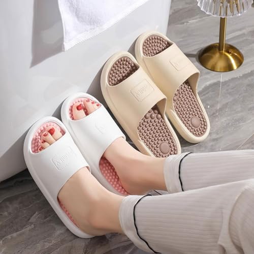 YCKEGEW Mens Womens Massaging Slipper, Bathroom Shower Shoes,Foot Massager for Plantar Fasciitis Acupressure Slippers House Slipper(White+Pink,40-41 EU)2