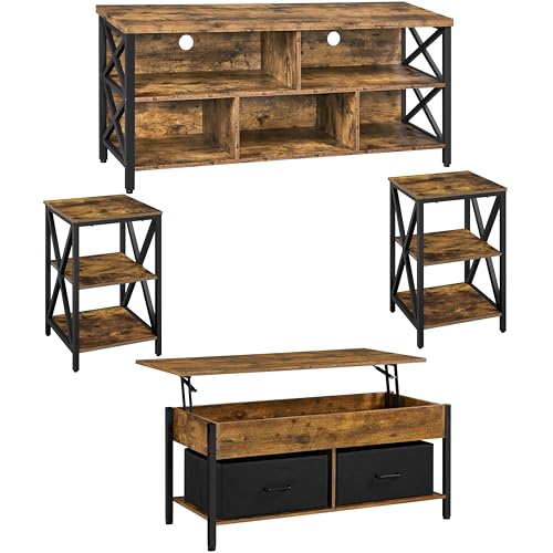 Yaheetech Industrial 4 Pieces Living Room Table Set - Includes TV Stand for up to 65 in TV, Lift-top...