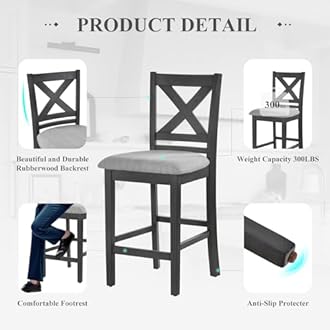 COLAMY Wooden Bar Stools Set of 4, Counter Height Bar Stools, Mid Century Modern Bar Stools with Backs, 25 Inch Upholstered Fabric Wooden Barstools for Kitchen Island Dining Room Bar, Dark Grey