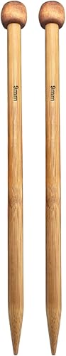 Weabetfu Aguja de tejer de bambú recta, de un solo punto, 13.8 pulgadas de longitud, agujas de tejer para tejer hechas a mano, tamaño de EE. UU. 13