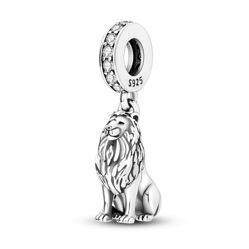 Abalorio de plata de ley 925 con diseño de gato y león de la suerte, estrella de Egipto, luna y madre, compatible con pulseras Pandora, Metal