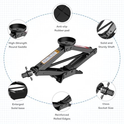IMAYCC Wagenheber 2.5T, Universelle Scherenwagenheber für Auto mit Gummiauflage, Tragbarer Wagenheber mit Radmutternschlüssel, Auto-Notfallset für SUV MPV, Ideal für Wartung und Reparatur