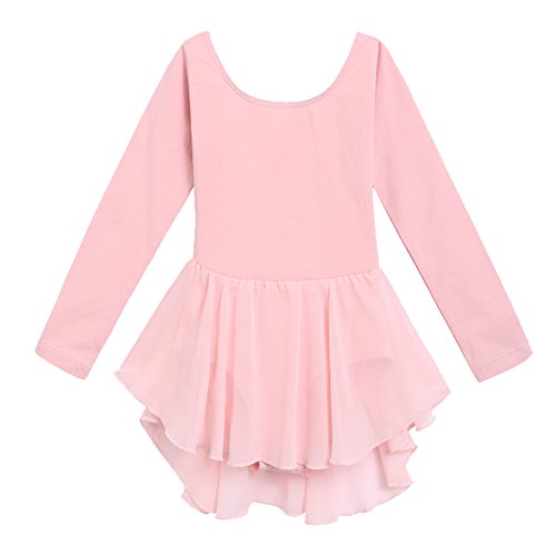 Arshiner Kids Girls Classic Long Sleeve Leotard Dance Ballet Dress Light Pink 130