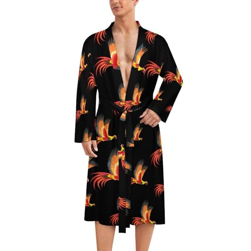 Golden Pheasant Flying Bird Men's Robes Long Sleeve V Neck Bath Robe Printed Bathrobes Cozy Soft Sleepwear