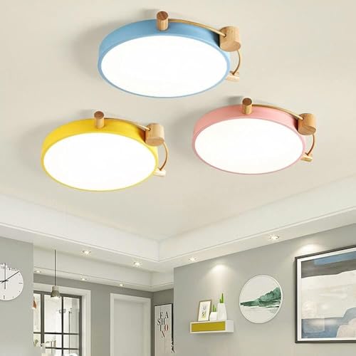 Plafonnier LED macarons rose L intensité variable en bois