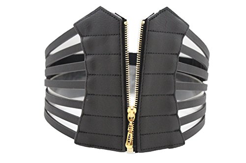 TFJ Women Wide Elastic Corset Belt Hip High Waist Zipper Buckle Size M L4