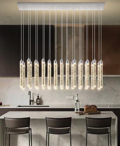 Image of Rectangular Chandeliers 26-Lights Long Light for Entryway LED Dimmable Chandeliers Lighting Fixture Flat Sloped High Ceiling Pendant Lights Crystal for Living Room Foyer Hallway Staircase Silver