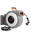 TREEWELL Retractable Garden Hose Reel, 1/2 in x 65ft Wall Mounted Heavy Duty Water Hose Reel with 10 Patterns Nozzle, Automatic Self-Rewind/Any Length Lock, 180° Swivel Bracket
