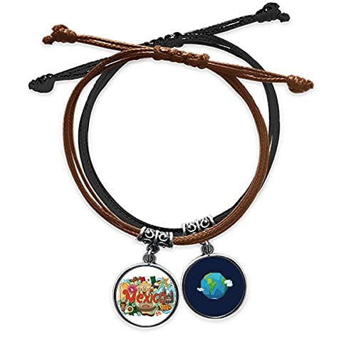 Pulsera de cuero de Teotihuacán México cadena de mano de cuerda ajustable estilo graffiti