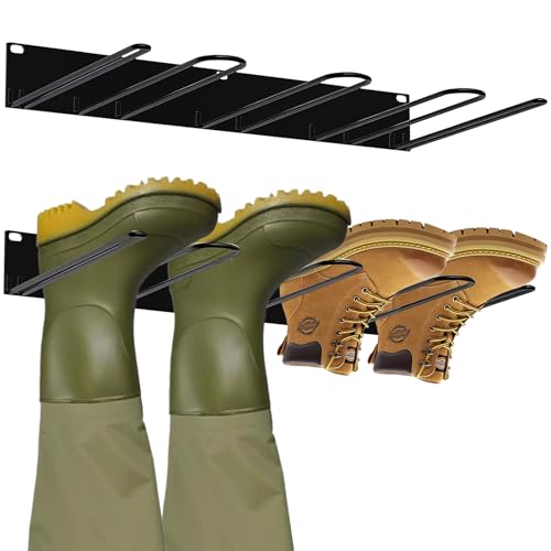 Enwomaty Boot Rack: Boot Hangers Wall Mount Holds 4 Pairs - Metal Wader Hangers Boots Storage Organizer Tall Boots Holder for Cowboy Garage Storage Closet Entryway Outdoor Drying Black