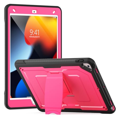 Coque iPad 10.2 9e/8e/7e génération avec protège-écran et bandoulière rose