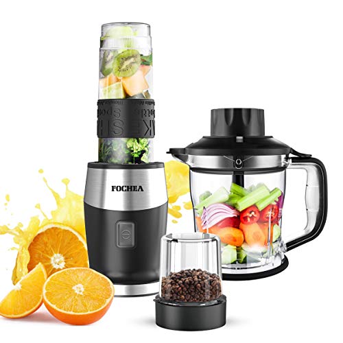 High-Speed Personal Blender for Smoothies and Shakes, FOCHEA 700-Watt 5-in-1 Mixer for Blender/Chopper/Grinder/Food Processor/Ice Crusher With 20 oz. Travel Cup & 51oz. Pitcher & 10 oz. Cup, BPA-Free