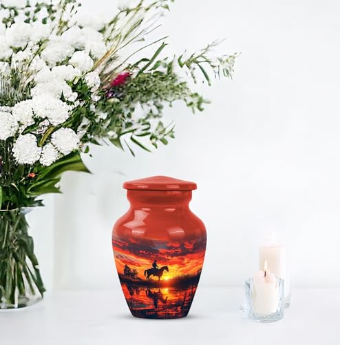 Image of Cowboy Urn - Small Keepsake Urns for Ashes Adult Male - Unique Cremation Urns for Human Ashes - Companion Urns for 2 Adults - Memorial Ash Containers - 3 inch Set of 2