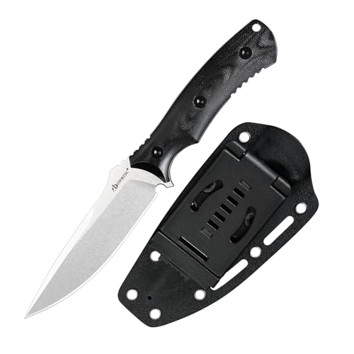 SDOKEDC DC53 Steel Fixed Blade Knife With Sheath Micarta Handle Knives for EDC Outdoor Camping Survival Hunting (White/Black)