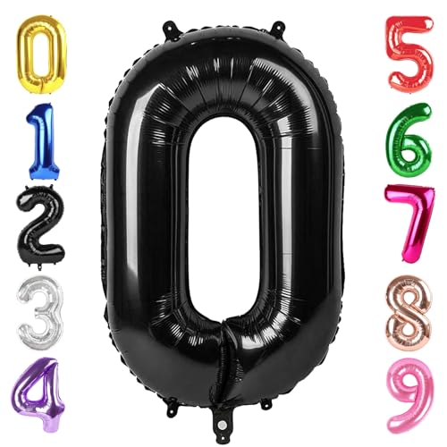 Image of 40 Inch Black Number 0 Balloon Birthday Party Decorations for Men & Women