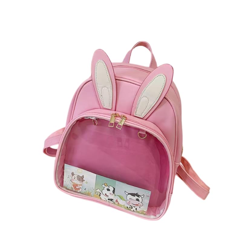 Bunny Cat Ears Ita Backpack Pin Collection Bag Display Backpack for Anime Cosplay Clear Window Kawaii (Pink)