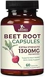 Beet Root Capsules - 1300mg per Serving - Extra Strength Organic Beetroot Powder Supplement - Supports Nitric...