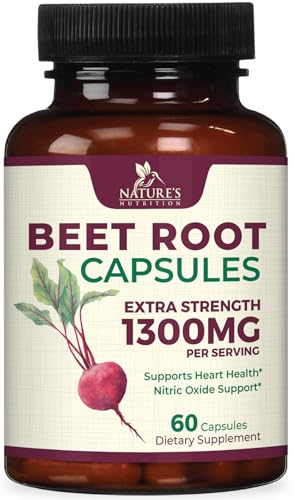 Beet Root Capsules - 1300mg per Serving - Extra Strength Organic Beetroot Powder Supplement - Supports Nitric Oxide Production, Heart Health & Natural Energy - Bottled in USA - 60 Veggie Capsules