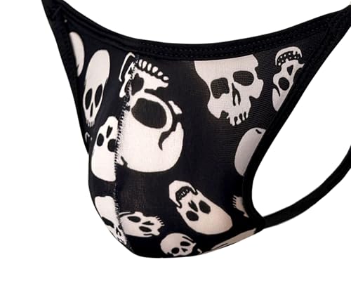 Men's two triangle thong black skull Underwear,Push up appearance Adjustable Straps, Butt-Lifting Design4