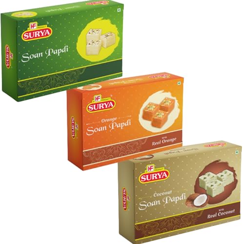 Image of HF, SURYA Soan Papdi 600g (3 x 200g) Made with Fresh Besan, Ready to Eat