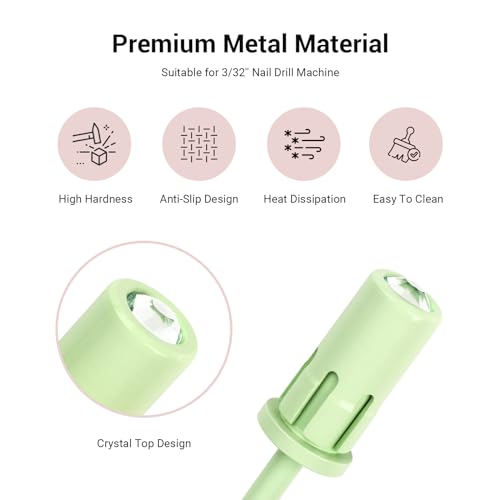 Image of MelodySusie Crystal Top Mandrel Bit for Nails, 3 /32'' Easy Off Nail Drill Bits for Sanding Bands, Suitable for Acrylic Nails Gel Manicures and Pedicures, Tea Green