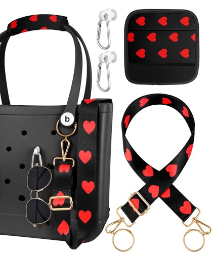 Image of Bag Strap Crossbody Charms for Bogg Bag Accessories - Shoulder Strap Neoprene Luggage Handle Wrap for Suitcase & 2 Key Holders Heart