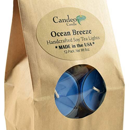 Ocean Breeze Scented - Soy Tealight Candles, 12 Pack - Blue Tealight Candles - Highly Scented - Made With Soy Wax - Handmade In The Usa - Candeo Candle - Summer Scents #TOP11