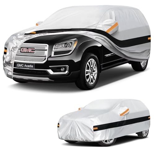 Image of 10 Layers SUV Car Cover Custom Fit for GMC Acadia (2007-2026), Waterproof All Weather for Automobiles, Outdoor Full Cover Sun Dust Rain Protection with Cotton. Silver