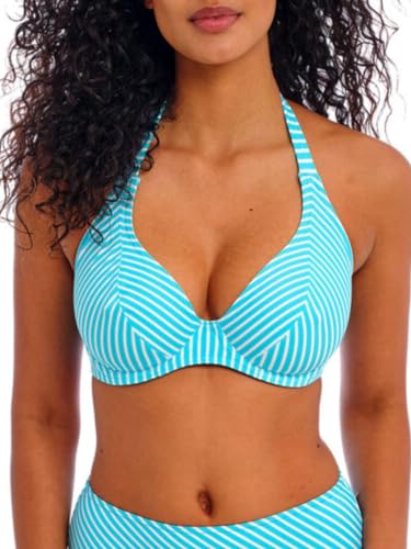 Freya Jewel Cove - Parte superior de bikini con aros para mujer, Turquesa Raya, 38FF