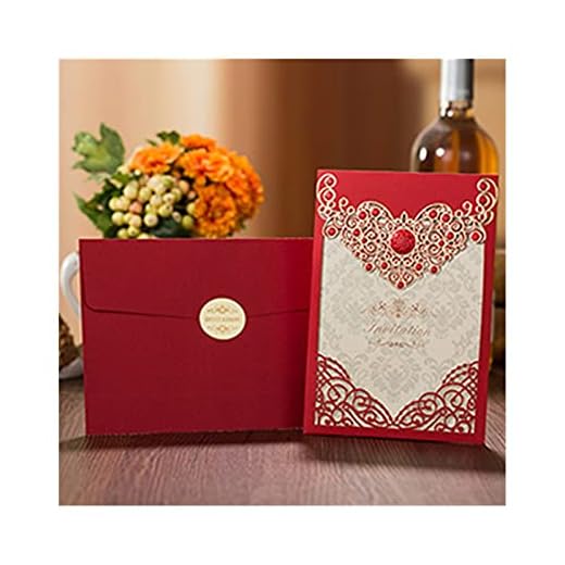 10st Red Gold Crown Bröllop Inbjudningskort Kort, Grattis kort, Eleganta Hälsningskort Anpassa Kuvert Bröllopsfest Favorit Decoration (Color : One set Red, Size : 127 x 185 mm)
