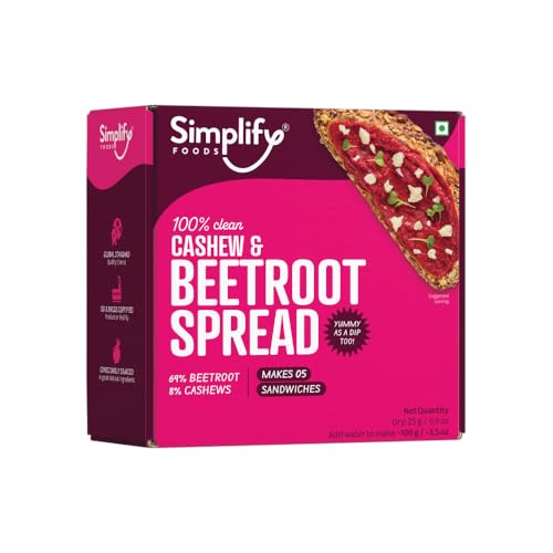 Image of Simplify Cashew & Beetroot Dry Spread - 25gm (Pack of 1) - Kid Friendly | Makes 100gm for 5 Sandwich | Tasty & Easy Dip Mix with 100% Natural Ingredients